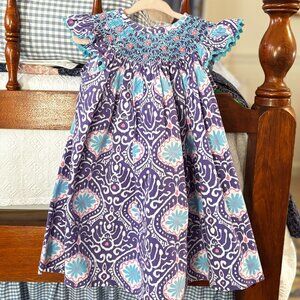 PURPLE HAND SMOCKED BISHOP DRESS